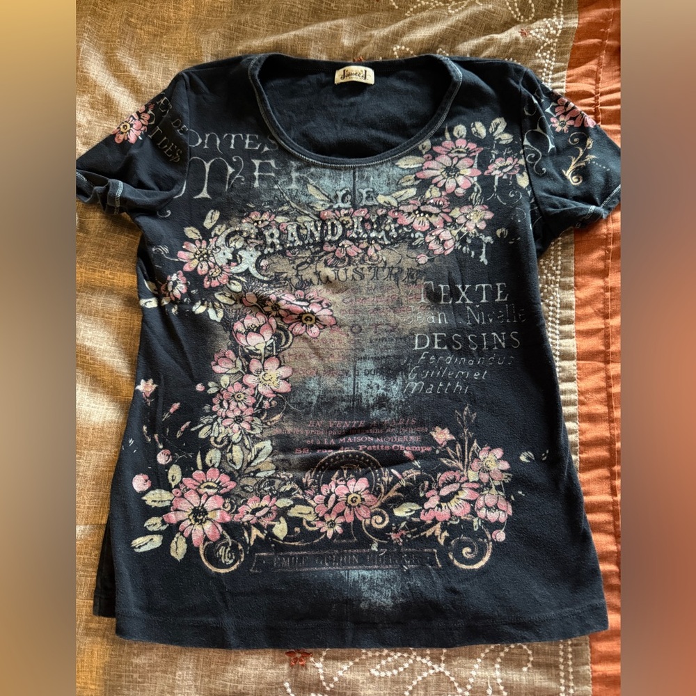 Y2K Black Floral Graphic Tee